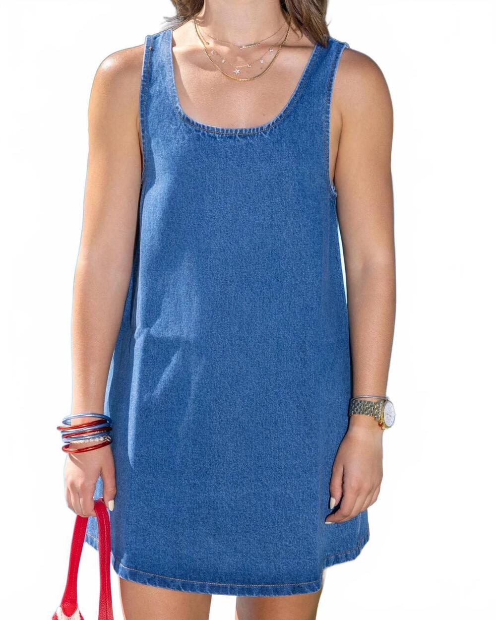 NEW SKY TO MOON baby denim mini dress in blue jean